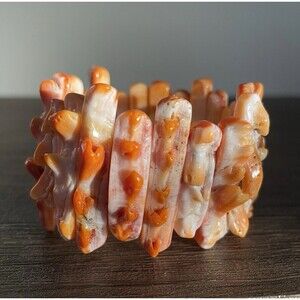 Natural Orange Spiny Oyster Shell Bracelet 7” Stretch Druzy Spikey Bead New